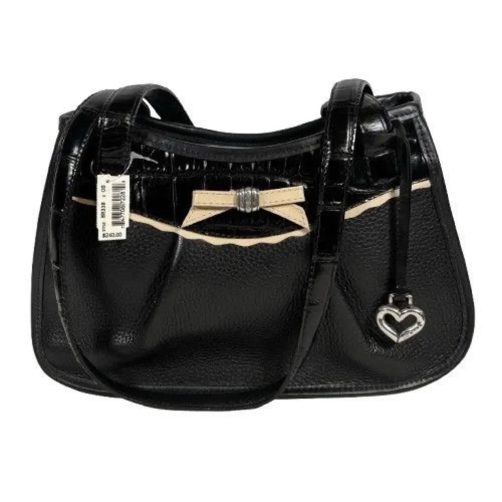 New Brighton Angelique Pebbled Crock Leather Shoulder Bag Tote Purse w/Bow $240